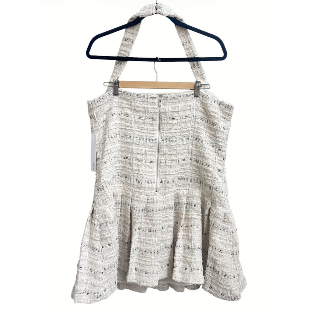 Aqua NWT Women’s Ivory Tweed Halter Mini Dress Sz XXL Buttons Pleated Skirt - Picture 4 of 8